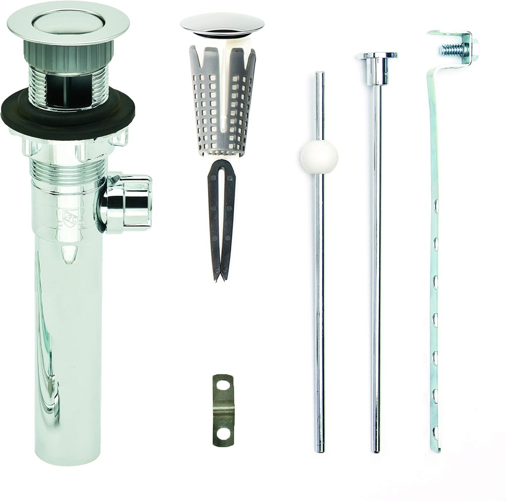 PF WaterWorks PF0732-CH-CH-WS SinkSTRAIN Never Clog, Chrome Plated ABS Body Patented Bathroom Sink/Lavatory Pop-Up Drain | Easy Install/Remove Hair Catcher Stopper | With Overflow | CUPC Listed
