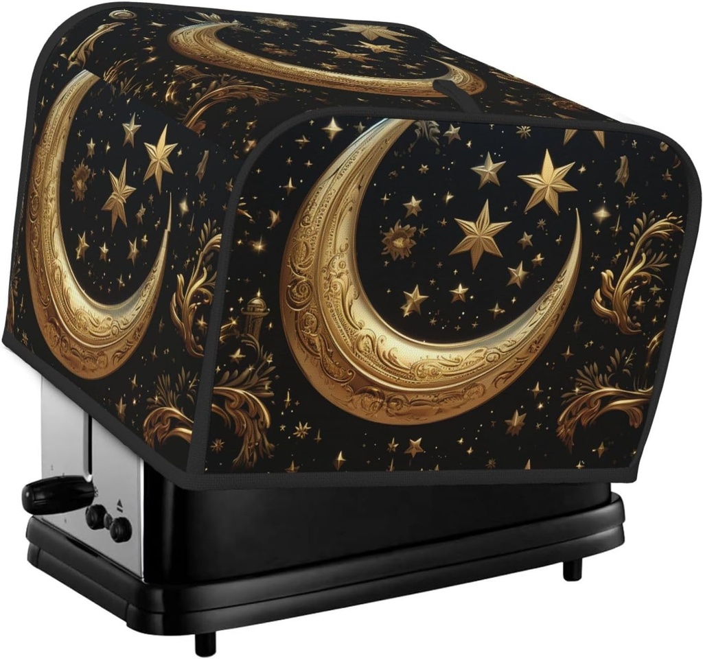4 Slice Toaster Cover with Two Pockets for Storing knife Super Soft Appliance Cover Golden stars and moon Dust Cover for Kitchen Small Oven Cover Kitchen Bread Machine Protector Cover