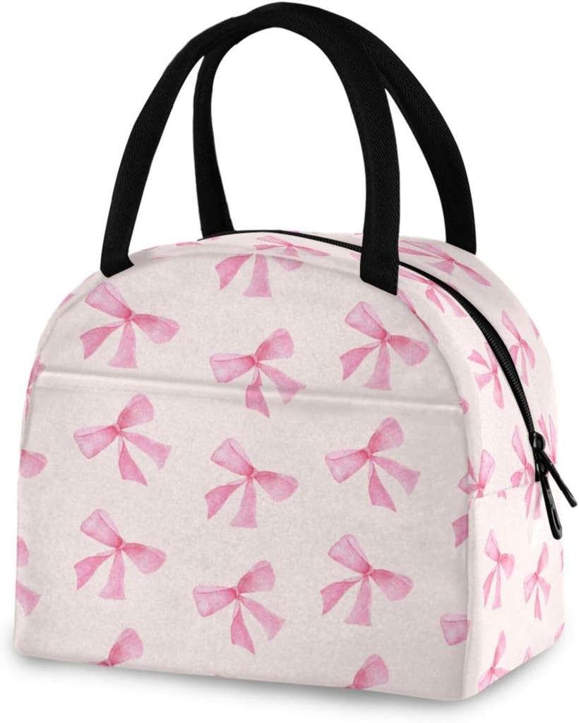 Blueangle Pink Bow Lunch Bag, Insulated Lunch Box, Small Leakproof Cooler Food Lunch Containers Reusable Lunch Tote Bags for Work, Travel, Outdoor