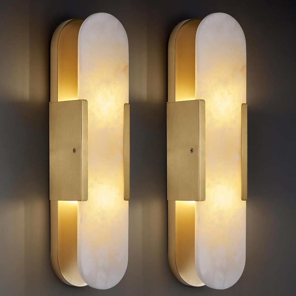 19.7" L Alabaster Wall Sconces Set of 2, Wall Lights Fixtures Morden Bathroom Vanity Light Indoor Wall Lamps for Living Room Bedroom Hallway Stairs Gold