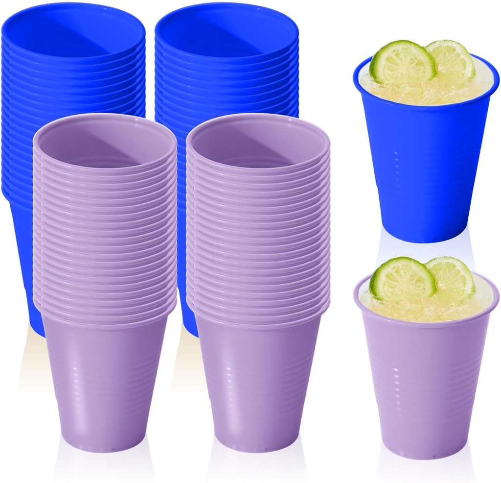 120 Pack Disposable Plastic Cups, Heavy Duty 12 Ounce Drinking Party Cup in Assorted Colors for Wedding Birthday Party and Everyday Use (Blue ＆ Lavender)