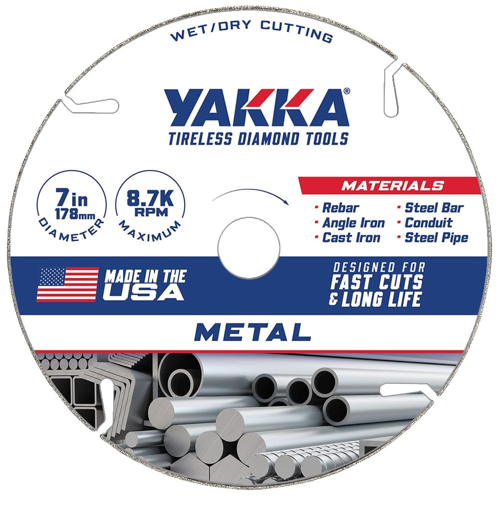 Yakka 7 Inch Metal Cutting Segmented Diamond Blade cuts a Wide Range of Metals, Made with Advanced Electroplating Technology for a Long Life & Comes with 7/8 inch Arbor & 5/8 inch Reducer Ring