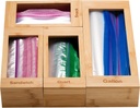 Bartnelli Bag Organizer for Kitchen Storage Organization, 4 PC Premium Bamboo Drawer Organizer, Bag Holder Dispenser