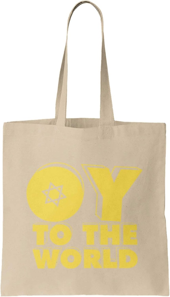 Oy To The World - Joy Jewish Pun Funny Hanukkah Reusable Grocery Tote Bag (Natural)
