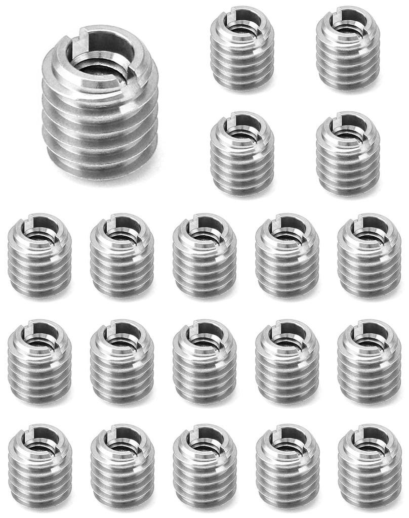 QWORK Stainless Steel Threaded Insert for Hard-Wood, 1/4-20 Internal Threads 20 Pack 5/8" Long Nut Inserts for Hardwoods, Softwoods, Plywood and Composites