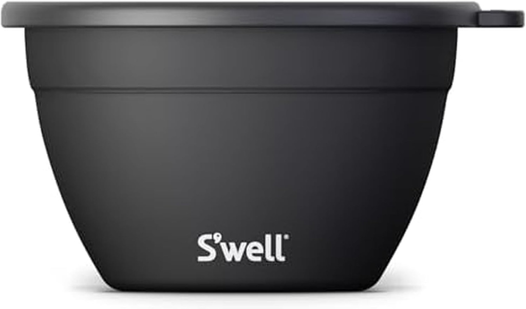 S’well Stainless Steel 64oz Salad Bowl Kit in Onyx, Comes with 2oz Condiment Container and Removable Tray for Organized Serving, Leak-Proof and Dishwasher Safe