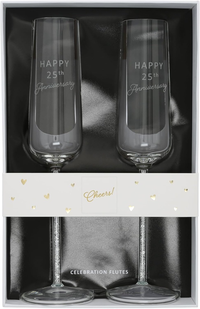 Pavilion - Happy 25th Anniversary - Set Of 2 7 Oz Stemmed Champagne Flute Drinkware Glasses Wife Husband Couple Anniversary Celebration Party