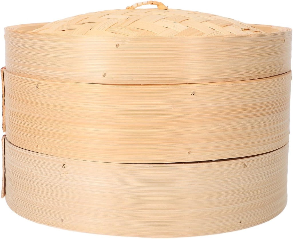 Ciieeo 1 Set Traditional Bamboo Steamer: Steam Basket With Lid 2 Tier Steamer For Kitchen Steaming Asian Food Dim Sum Dumpling Rice Vegetable