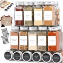 Glass Spice Jars with Labels with Metal Lids and Shakers Farmhouse 36 Pack Set, 4oz Small Clear Empty Spice Bottles Seasoning Containers with Label Organizer Square Herb Seasoning Jars for Kitchen