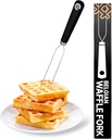 Waffle Fork for Belgian Waffles, Mulit-Use Stainless Steel Kitchen Tool with Silicone Handle, Beveled Prongs, Belgian Baking Accessory - One Size Black