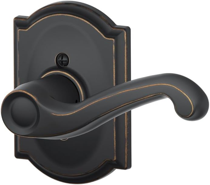 Schlage Lock Company Flair Right Handed Lever with Camelot Trim Non-Turning Lock, Aged Bronze (F170 FLA 716 CAM RH)