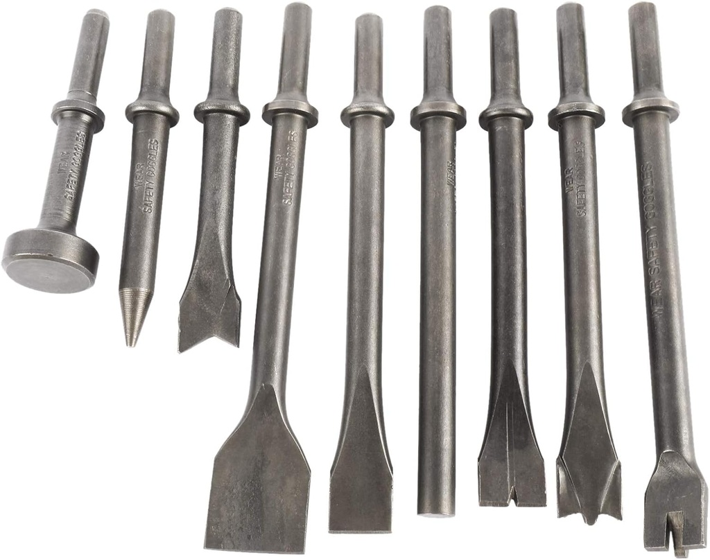 Air Hammer Chisel Set 9pcs Pneumatic Hammer Chisel Bits Air Hammer Punch Set Air Hammer Bits for Tile Masonry Concrete Brick Stone Work