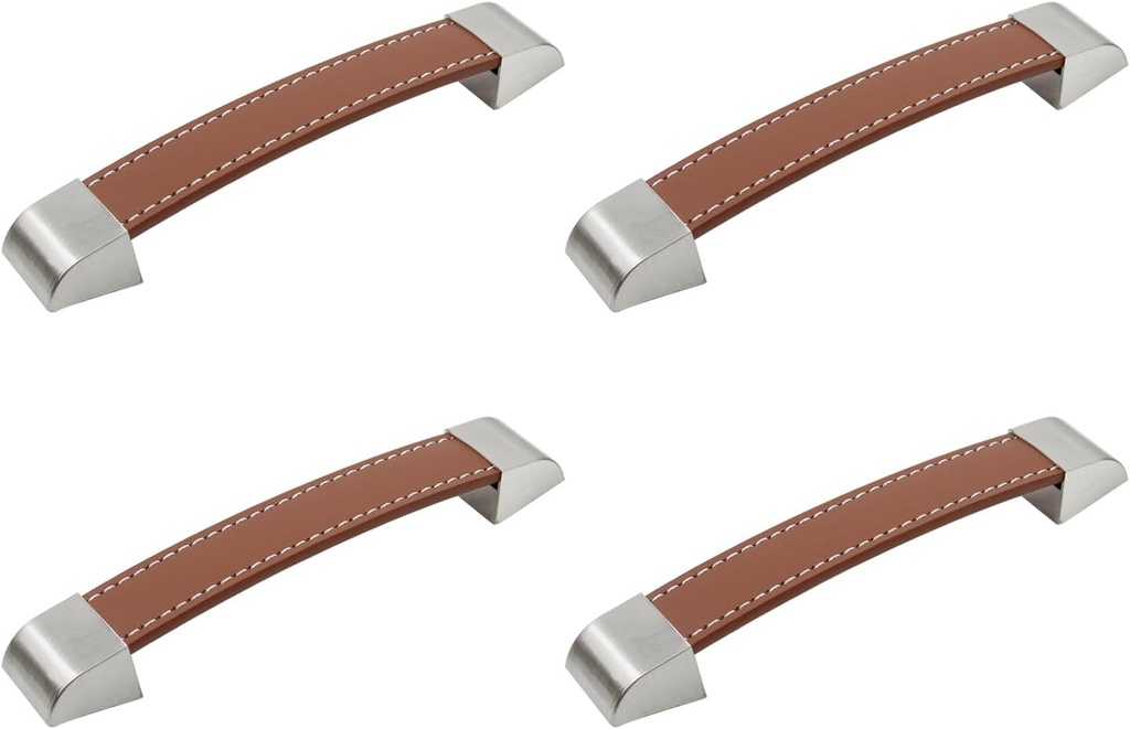MY MIRONEY Set of 4 Brown Handle 5" Leather Handle Cabinet Door Drawer Pull Strap