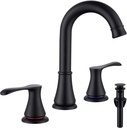 3 Hole Bathroom Faucet with Pop Up Drain and cUPC Faucets Supply Hose, WiPPhs 360 Degree Swivel Spout 2 Handle 8 inch Matte Black Widespread Bathroom Sink Faucet, Basin Faucet Mixer Taps