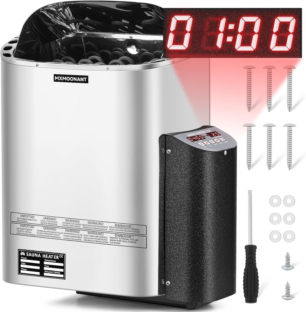 Mxmoonant Sauna Heater, 9KW 220V Electric Sauna Heaters Digital Control Sauna Stove Dry Steam Sauna Bath for Home Hotel Spa Max. 425 Cu.ft with Sauna Hygrothermograph