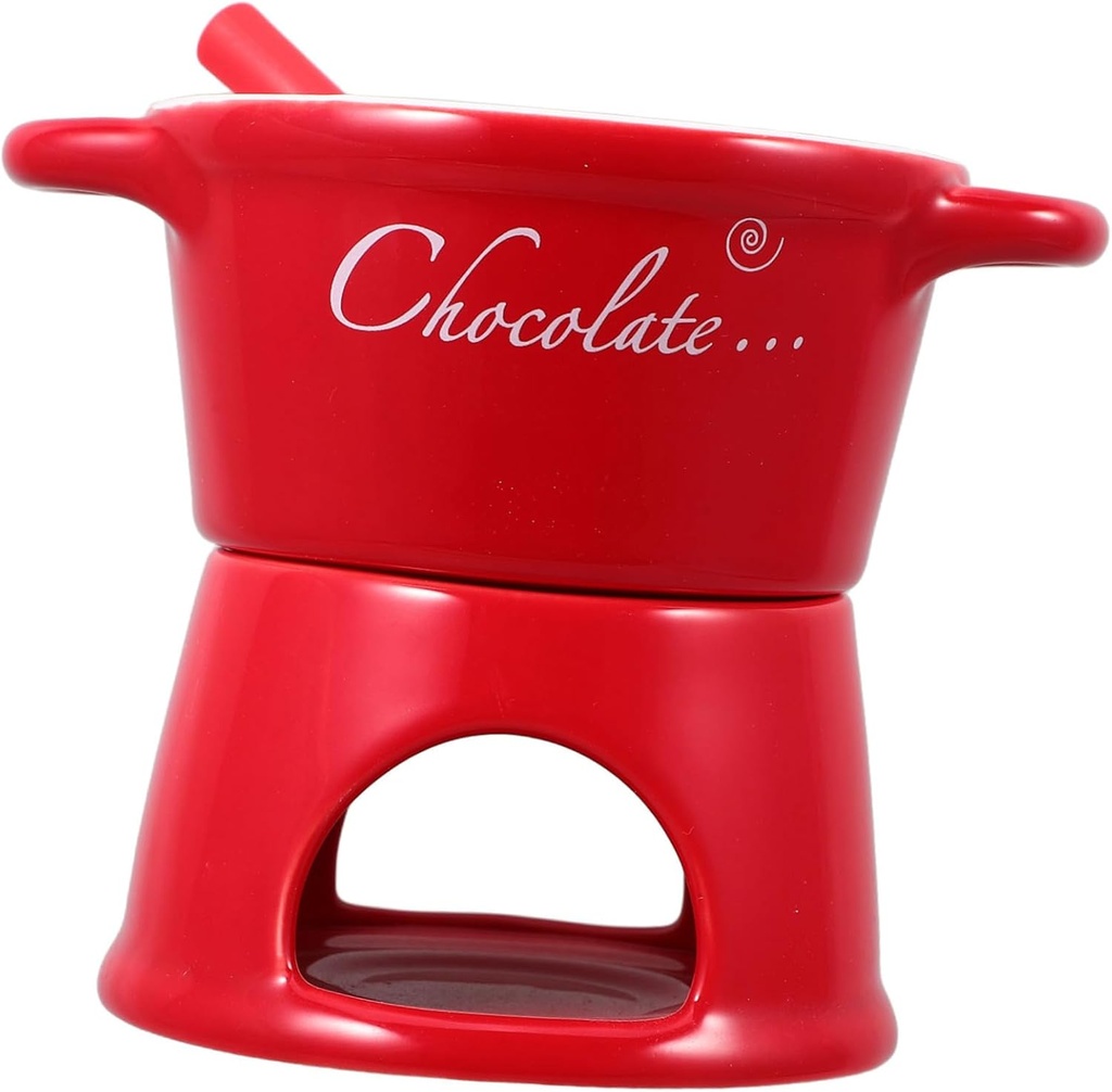 Cabilock Fondue Pot Melting Chocolate Cheese and Butter Ceramic Hotpot Forks for Parties Gatherings and Romantic Dinners Red Color Design
