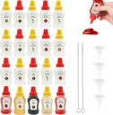 20 Pcs Mini Ketchup Bottles for Bento Box Accessories, WATUNID 25ml Portable Condiment Squeeze Bottles with 4Pc Funnels and 2Pc Cleaning Brushes, Plastic Empty Sauce Bottles Containers for Kids Adults