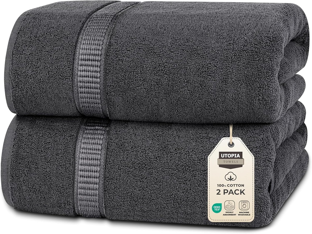 Utopia Towels Luxurious Jumbo Bath Sheet 2 Piece, 600 GSM, 35 by 70 Inches, 100% Ring Spun Cotton, Highly Absorbent and Quick Dry Extra Large Bath Towel, Super Soft Towel, Grey