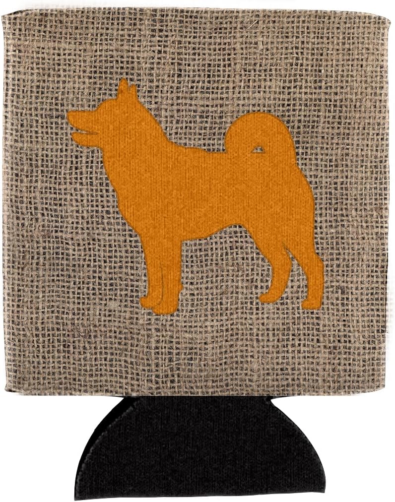 Caroline's Treasures BB1067-BL-OR-CC Shiba Inu Burlap and Orange BB1067 Can or Bottle Hugger Cooler Washable Drink Sleeve Collapsible Beverage Insulated Holder, Can Hugger, Multicolor