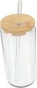 Transparent Glass Tea Cup with Lid and Straw Multi-function Juice and Coffee Mug Drinkware for and Cold Beverages Capacity