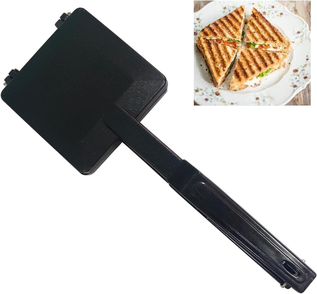 Gas Sandwich Maker 2 Cut Nonstick Toaster Heavy Duty Aluminum Grill Pan for Gas Stove Sandwich Toaster with Heat Resistant Handle Easy Clean, Compact Kitchen Press