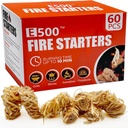 E500 Fire Starter - Natural Fire Starters for Fireplace, Campfires, Chimney, BBQ, Fire Pit & Wood Fireplace - 60 Pack Odorless Pine Firestarter, Charcoal Starter for Grill