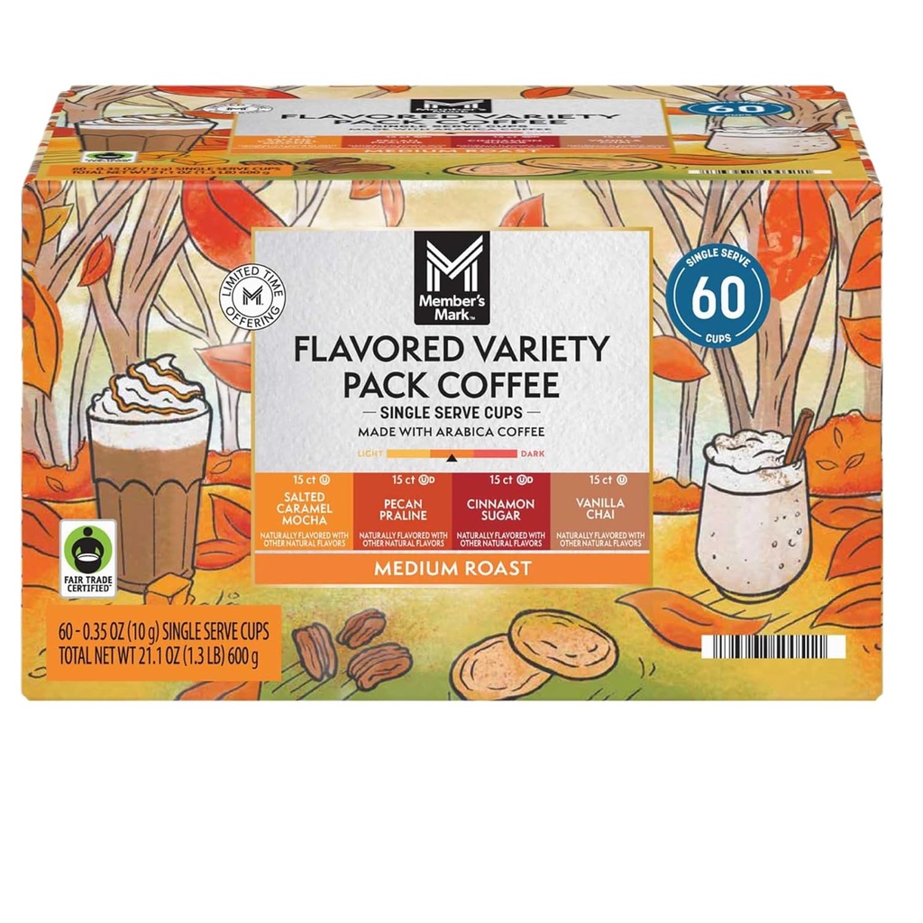 Flavored Variety Pack Coffee Pods, 60 Count (1 Pack, Flavored variety)