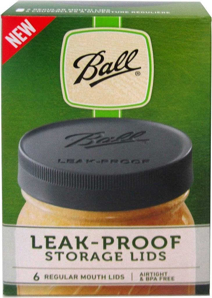 Ball Leak-Proof Plastic Lids for Glass Mason Jars, Used for Canning, Pickling, Juice, Jam, Jelly (Regular, 6 Count (Pack of 1))
