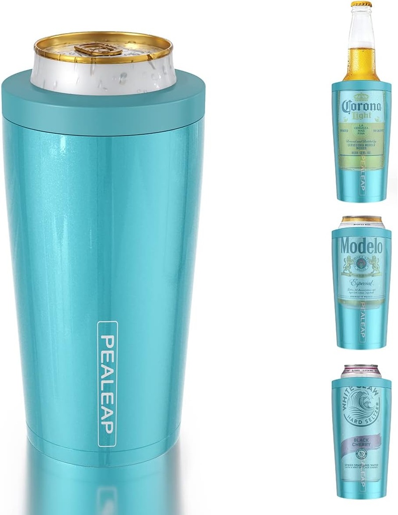 4 in 1 Insulated Slim Can Cooler for 12 OZ Cans and Beer Bottle - Keep 8 Hours Cold, Easy to Hold - Stainless Steel Can Holder, Double Walled Can Insulator for Hard Seltzer and More (Aqua)