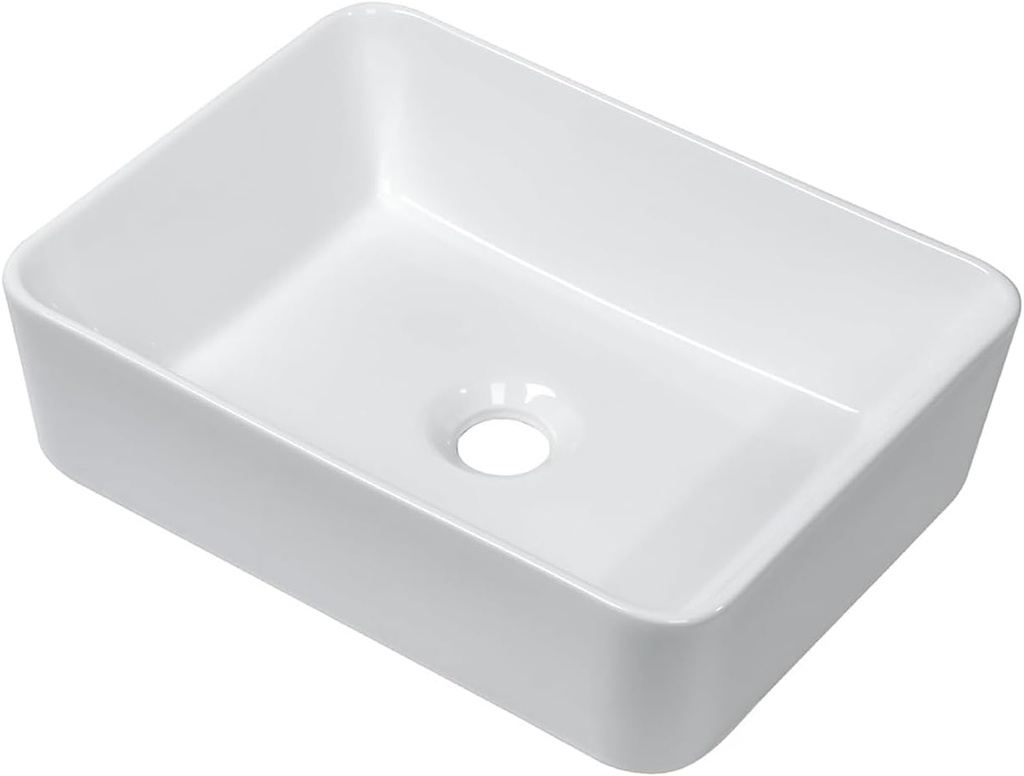 White Vessel Sink For Bathroom - Donsdey 19"x15" Bathroom Vessel Sink White Rectangular Above Counter Ceramic Porcelain Lavatory Vanity Sink Basin