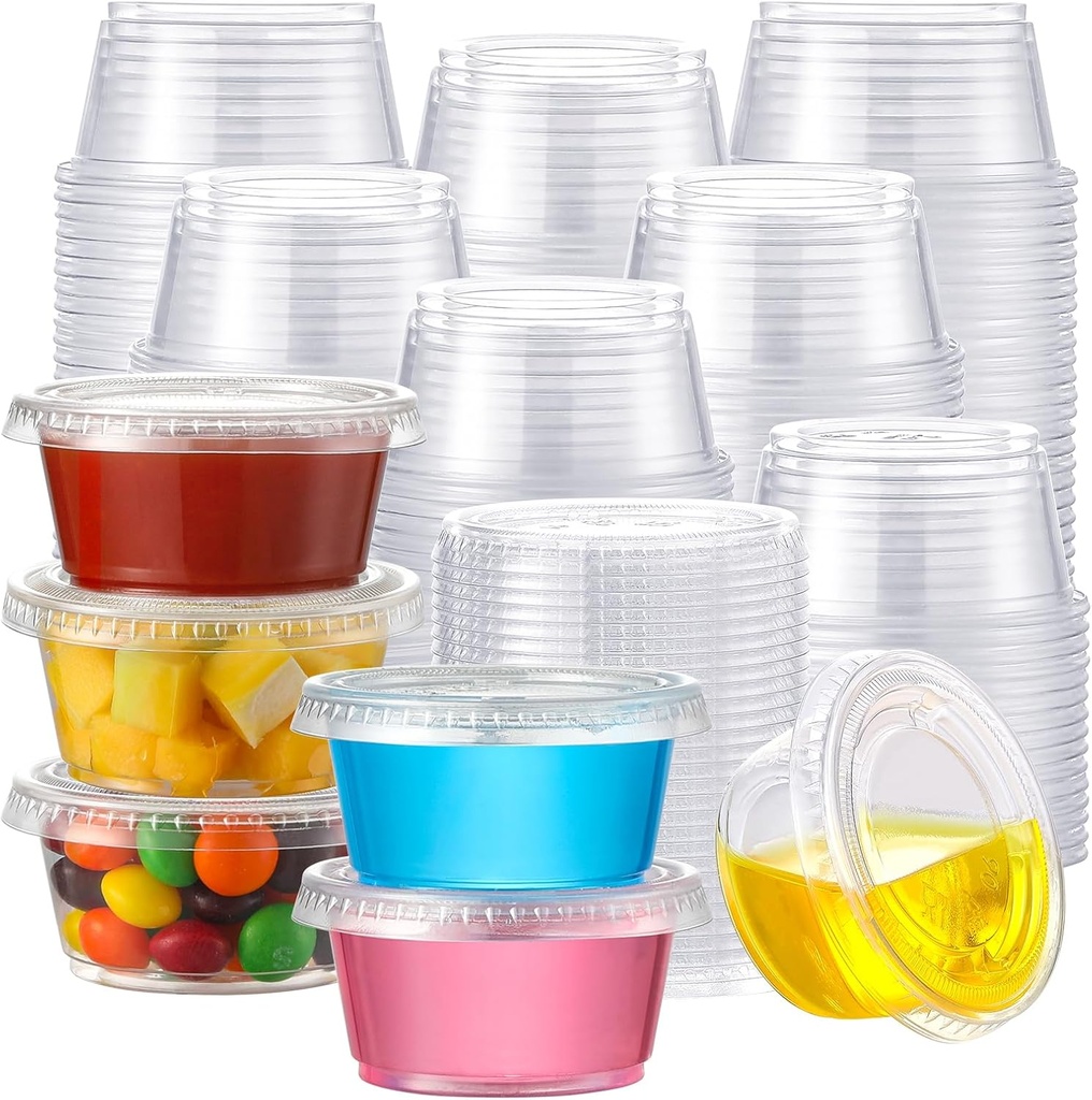 AOZITA 120 Sets - 2 oz Jello Shot Cups with Lids, Airtight Portion Cups, Stackable Small Plastic Containers with Lids