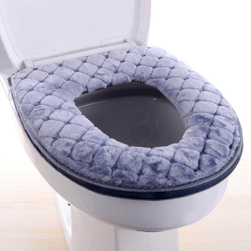 Toilet Seat Cushion - Soft, Thicker, Warmer Washable Covers with Zipper - Home Reusable (Gray)