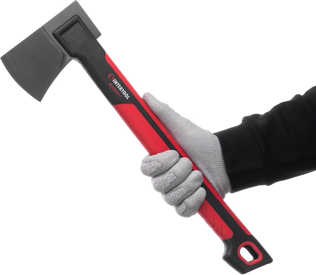 INTERTOOL Long Hatchet Camping Axe for Wood Chopping and Kindling - 18" Ax Tool for Splitting Firewood & Outdoor Survival, Gardening, Hiking with Shock Absorbing Anti-Slip Handle & Sheath - HT08-0292