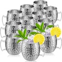 Tessco 12 Pcs Moscow Mule Mugs 16 oz Copper Mugs Kit 304 Hammered Copper Plated Stainless Steel Mule Cups for Cold Drinks Coffee Beer Wine Chilled Drink(Trendy Style,Silver)