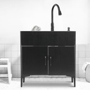 Kitchen Sink Cabinet, Laundry Sink With Cabinet, Stainless Steel Utility Sink And Cabinet Combo, Free Standing Bathroom Sinks w/Pull-Out Faucet, Hand Washing Station for Home, Laundry Room (Black)
