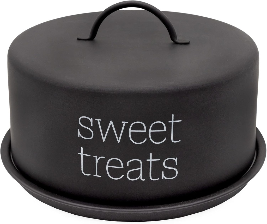 AuldHome Design Enamelware Black Cake Cover; Contemporary Style Dessert Plate w/Domed Lid