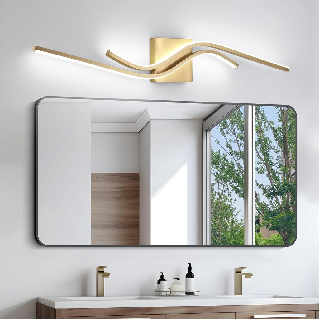 6000K Bathroom Vanity Light, 31.5In Modern Bathroom Light Fixtures Over Mirror Gold Wall Sconce Lighting LED Vanity Lights for Vanitys Lighting