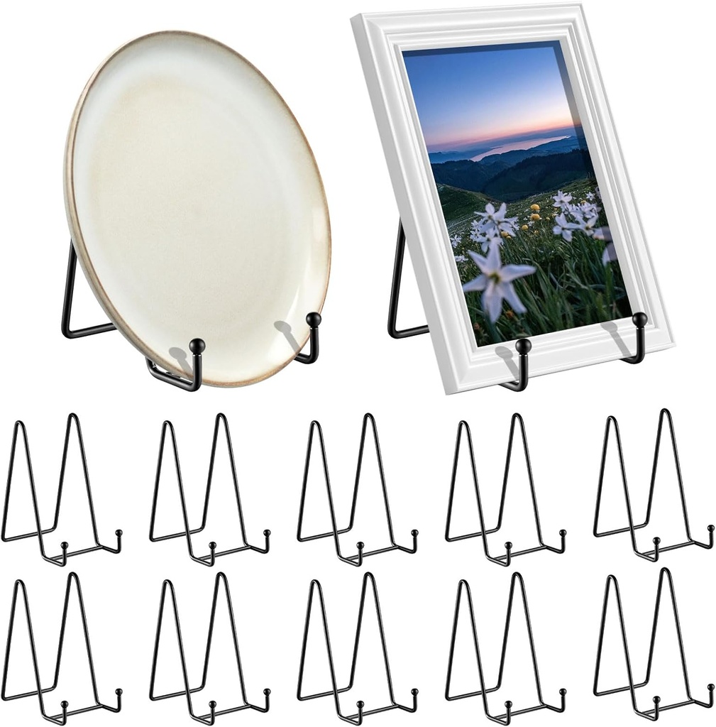 12Pcs Plate Stands for Display, 6 Inch Metal Plate Holder Portable Picture Frame Holder Minimalist Photo Frame Stand for Photos Books Artwork(black-12-6 inches)