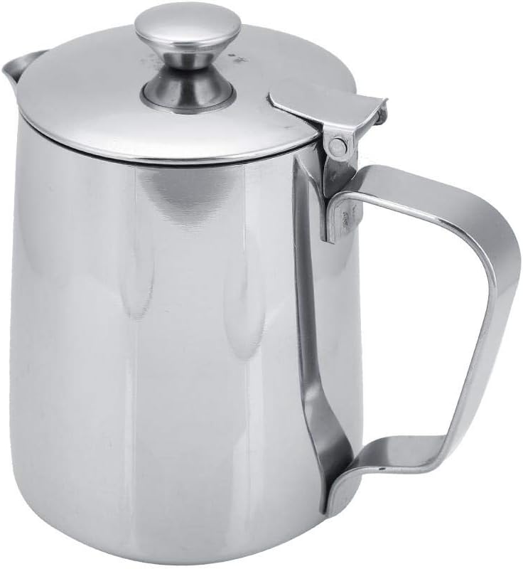Milk Frothing Pitchers, Stainless Steel Milk Frothers with Lid, Coffee Cups for Coffees, Tea Rooms, Bars (350ml)