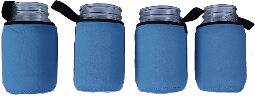 Masun Shine Mason jar Sleeve Wide, and regular mouth quart jars (Light Blue 4 pack)