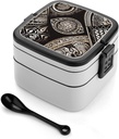 Western Pacific Traditional Bento Box with Spoon, 2-layer Stackable Lunch Box Leak Proof with Invisible Handle, Insulated Food Storage for Office, Picnic & Travel