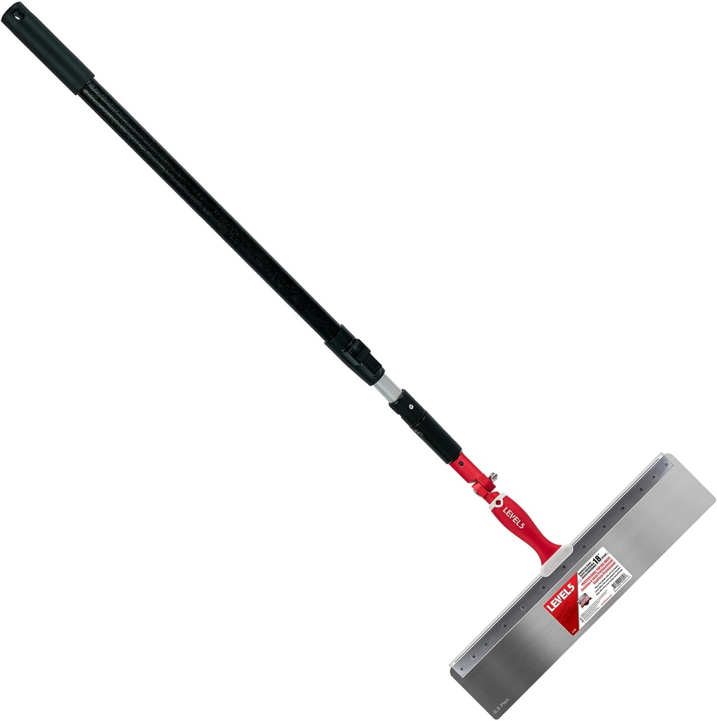 18" Flex Stainless Steel Offset Taping Knife, Skimming Blade Handle Universal Adapter, 38.5"- 63" Extendable Skimming Blade Handle | 5-835