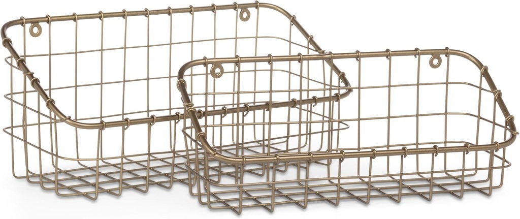 Abbott Collection Wall Baskets. Set of 2 - Metal, Dark Antique Brass (6"H)