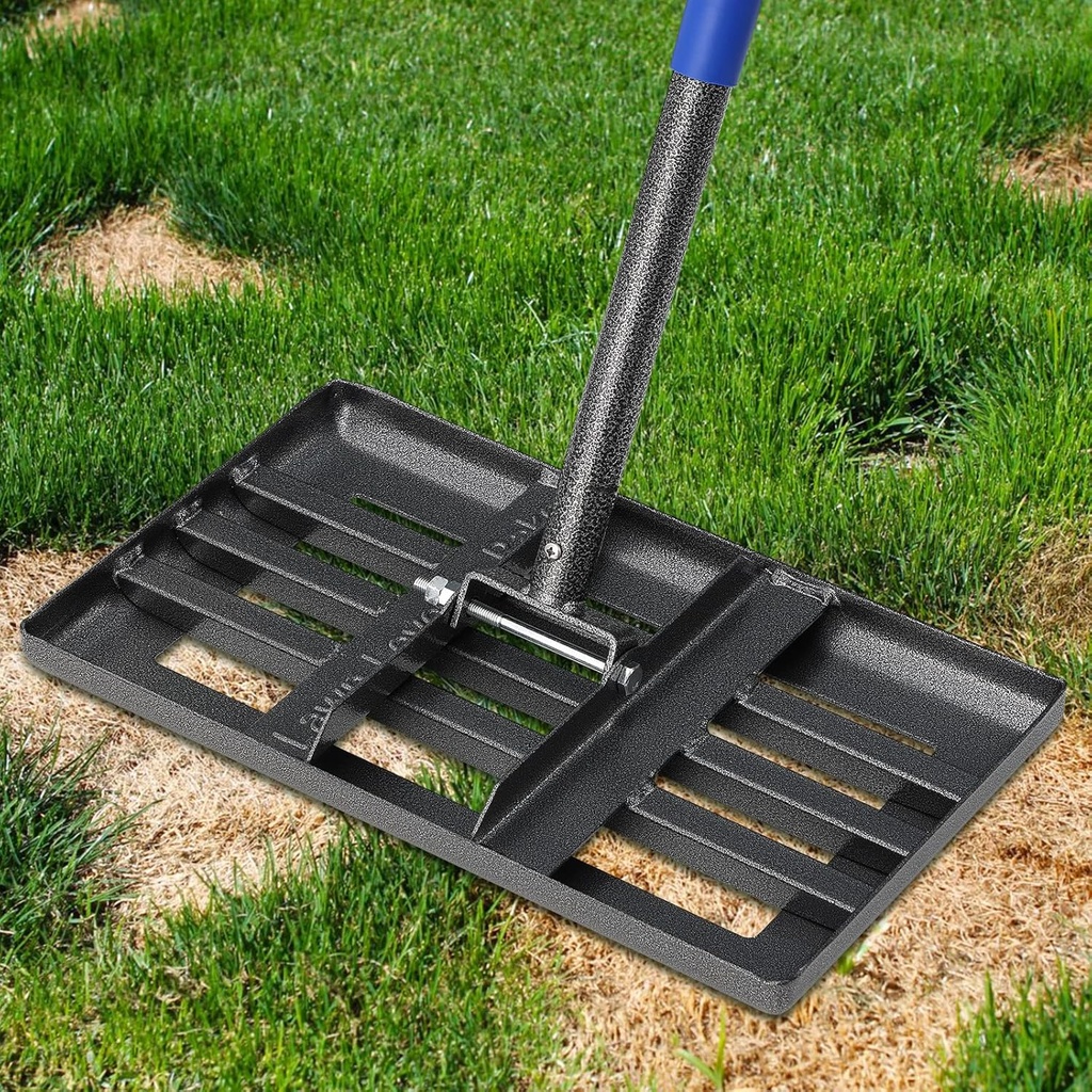 Lawn Leveling Rake, Heavy Duty Lawn Leveler with 17" x 10" Rakes Head Plate No Flipping, Smooth Garss Topsoil Dirt Sand, Metal Ground Leveling Tool with 5 ft Long Handle for Yard Garden Golf Course