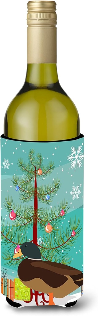 Caroline's Treasures BB9234LITERK Silver Bantam Duck Christmas Wine Bottle Hugger, Teal Bottle Cooler Sleeve Hugger Machine Washable Collapsible Insulator Beverage Insulated Holder