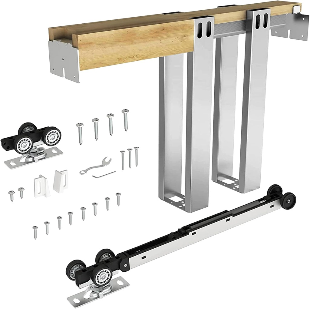 JUBEST 42"x 96" Pocket Door Frame Kit with 220LBS Soft Close Mechanism and Galvanized Steel Studs, Pocket Door Kit for 2x4 Stud Wall, Suitable for Doors Wide 24"-42", Easy to Install