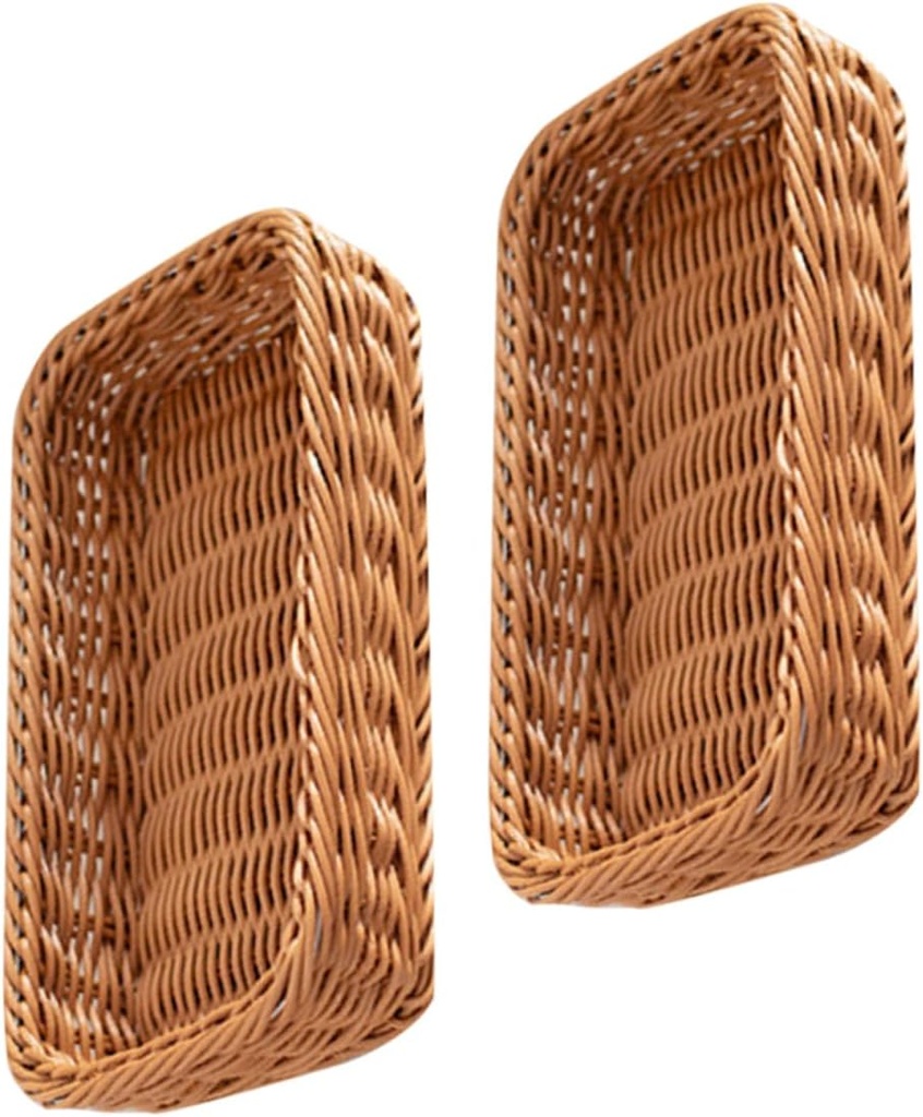 balacoo 2pcs Rectangular Imitation Rattan Tray Cutlery Storage Basket Silverware Caddy for Party