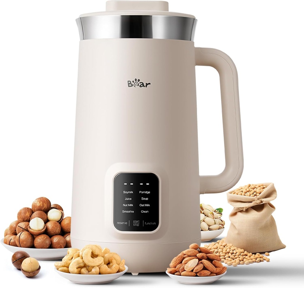 Bear 8 in 1 Nut Milk Maker Machine, 40oz/1.2L Soy Milk Maker with Self Clean/12H Delay/6H Keep Warm, One Touch Alomnd Milk Maker for Homemade Oat, Soup, Juice, Plant Based and Non Dairy Beverages