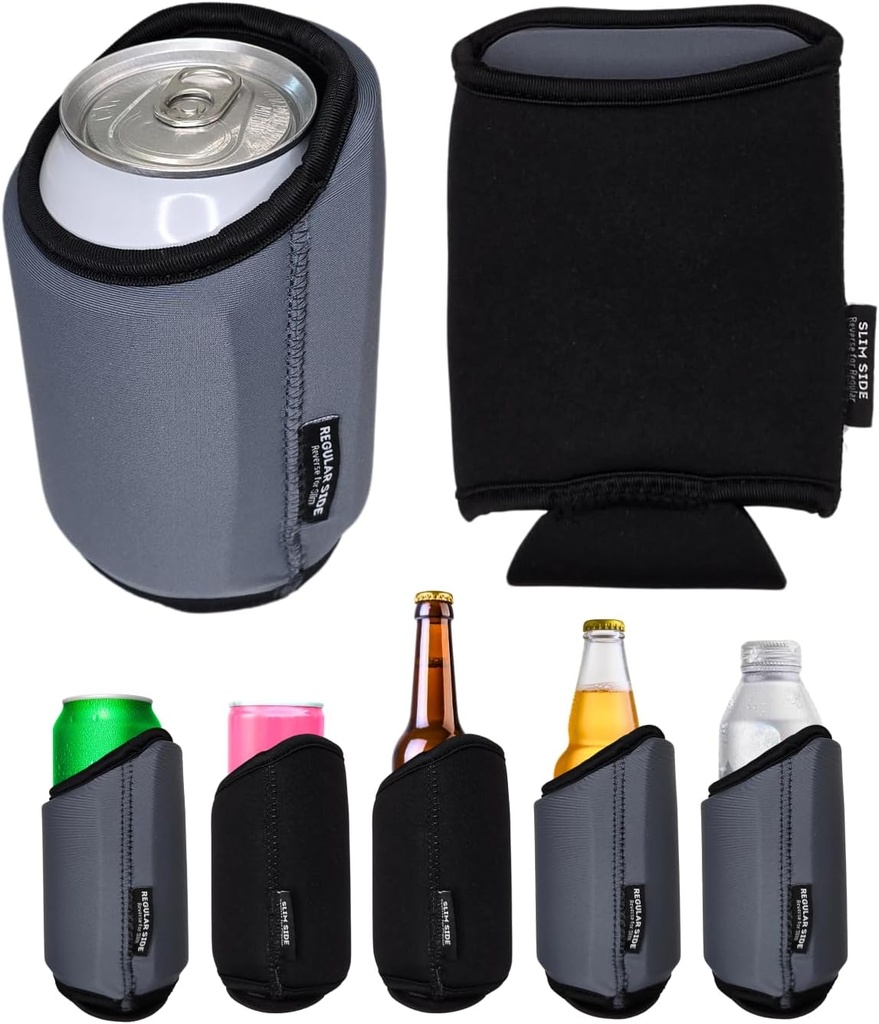 TahoeBay Universal Blank Can Coolers (8-Pack) Neoprene 4 in 1 Insulated Sleeves Fits 12 oz Beer Cans and Bottles, Slim, 16oz Drinks, Water, Blanks for Sublimation, Vinyl, DTF (Charcoal/Black)