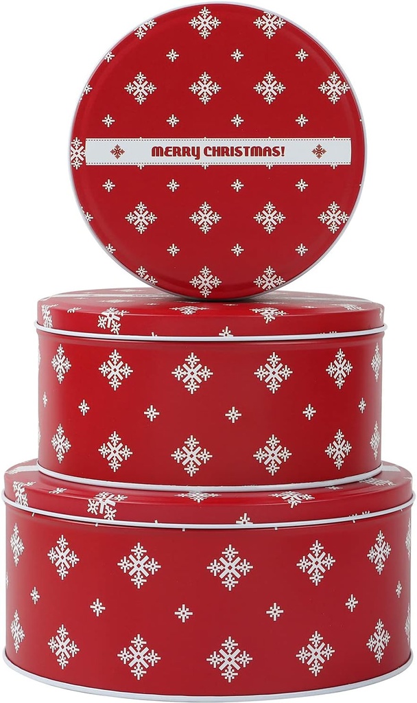 Christmas Candy Tin Cookie Tins Small Food Storage Tin Box For Gift Giving, Extra Thick Metal - Set of 3 (Round-Snow)